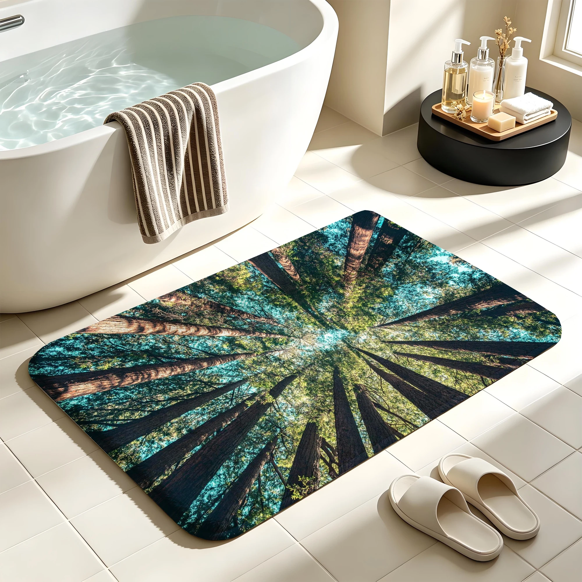 Tall Tree Forest Canopy Bath Mat Water Absorbent Quick Dry Anti-Slip Shower Rug Floor Carpet for Bathroom Home Decor
