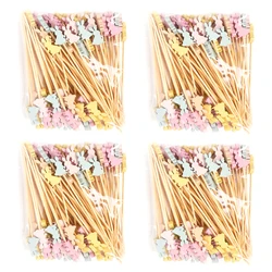 100pcs Easter Disposable Bamboo Food Picks Dessert Fruit Forks color Rabbit Salad Stick Toothpick Skewer Easter Party Decoration