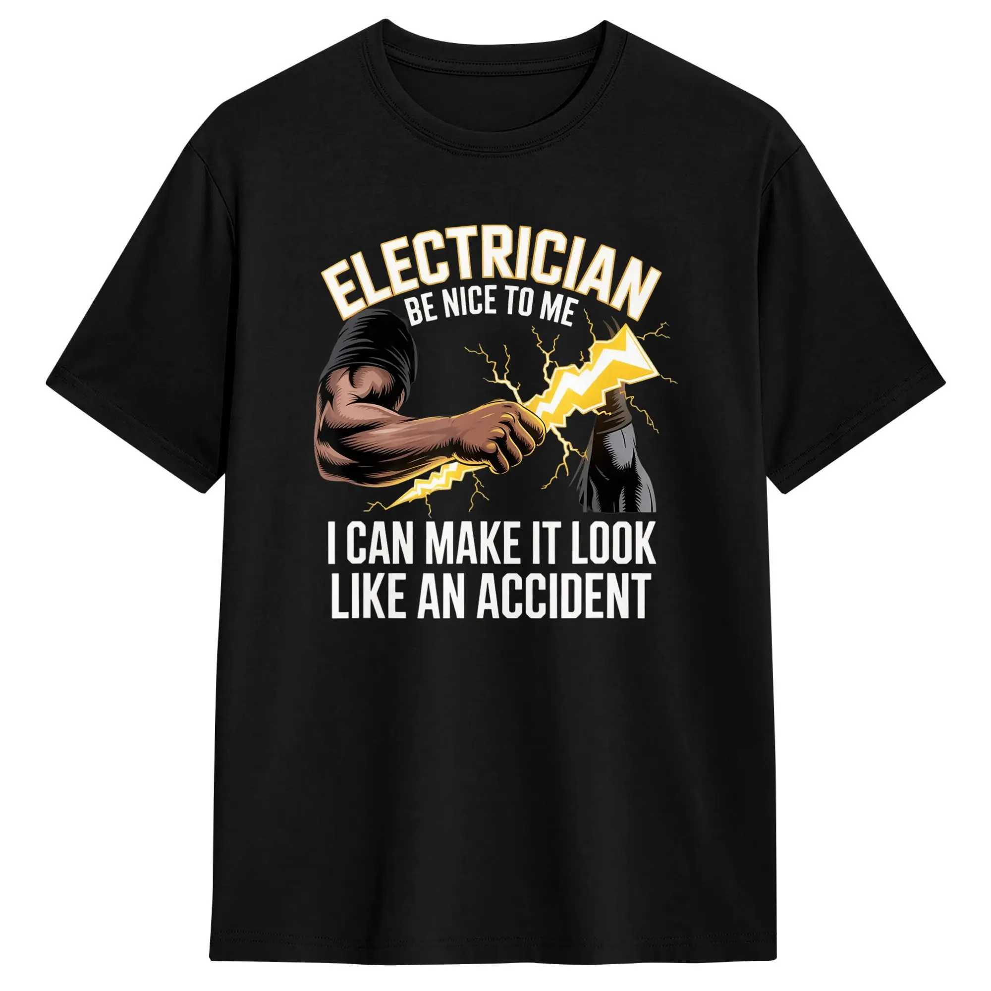 Humor Graphic Hand Holding Lightning Bolt Cheer Electrician T Shirt Beach Cotton T Shirts For Men Pattern Tee Shirt Short Sleeve
