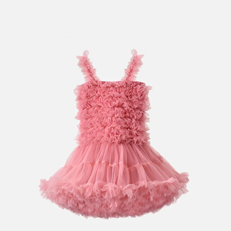 Sweet Baby Girl Clothes Quality Fabric Solid Colour Halter Fluffy Mesh Cake Frock Cute Baby Dress Birthday Princess TuTu Dress