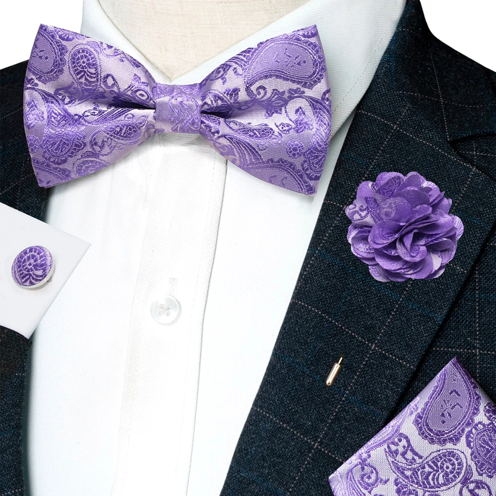 Champagner-Seiden-Jacquard-Paisley-Fliege für Herren, Brosche, Einstecktuch, Manschettenknöpfe-Set, vorgebundene Fliege mit Schmetterlingsknoten für Männer, Hochzeit, Geschäft – Detail 7
