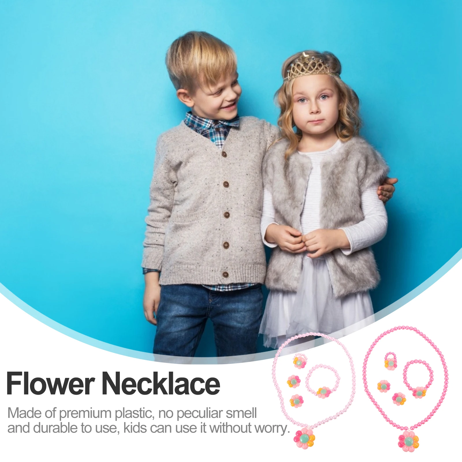 

2Sets Kids Jewelry Set Cartoon Flower Necklace Bracelet for School Play Birthday Party Photo Props Girl's Jewelry Set