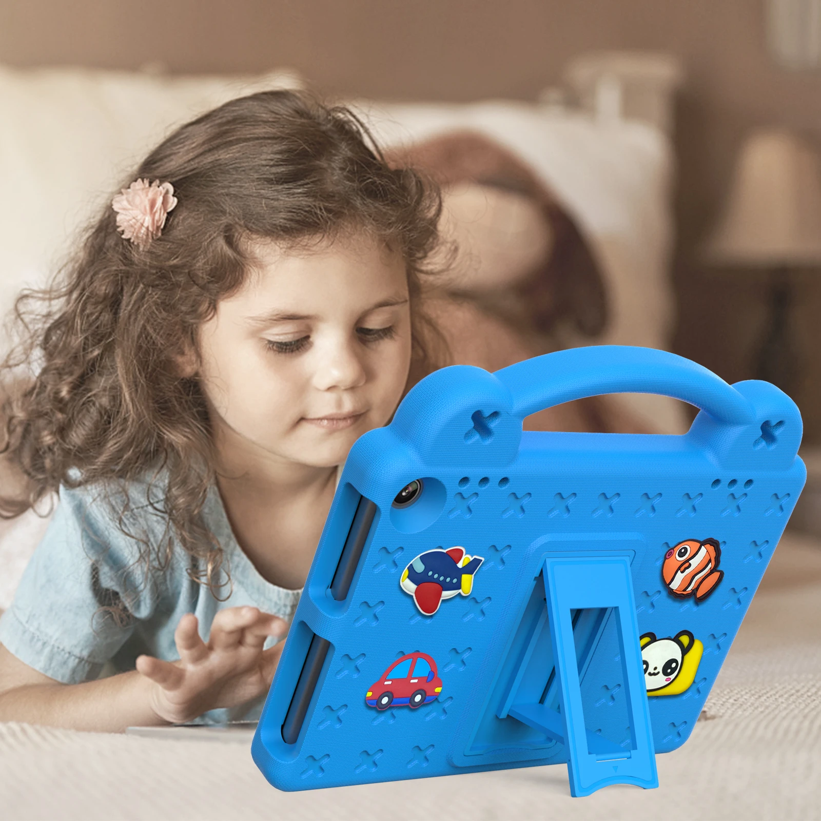 EVA Cute Bear Kids Case For Amazon Fire HD 8 Plus 2024 2022 2020 8.0 inch With Hand Holder Kickstand Cover Shockproof