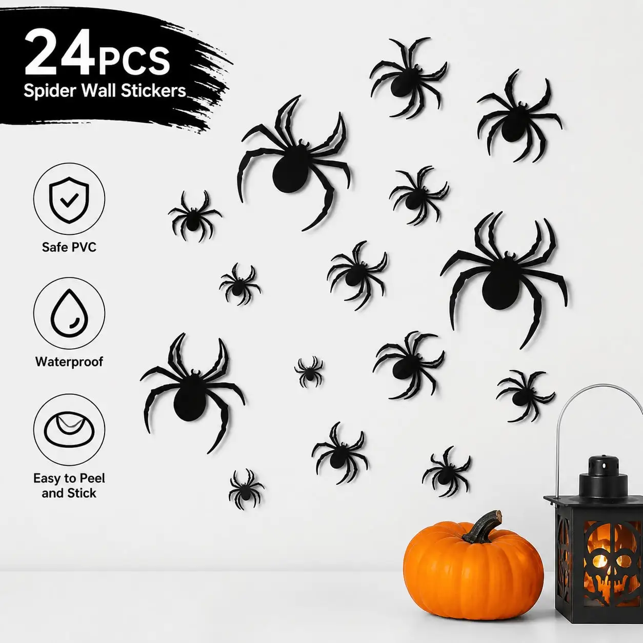 3D Black Spider Halloween Decorations, 12/24Pcs Spider Stickers, Waterproof Wall Decals For Halloween Party, Haunted House, Home, Window And Door Decor