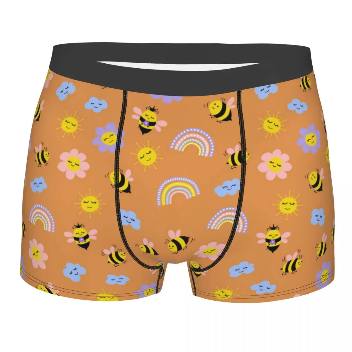 

Custom Cute Bee Rainbow Pattern Underwear Men Sexy Printed Boxer Briefs Shorts Panties Breathable Underpants