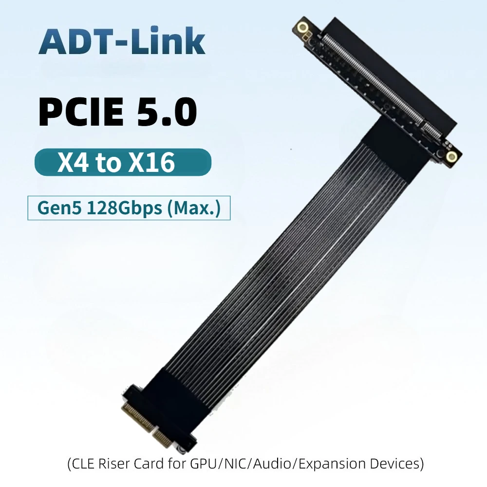 K23SF-BK PCIe 5.0 X4 to X16 Riser Cable PCI-E 4X 16X Extension Cable RTX 4090 128Gbps GEN 5 PCI Express Silver-Plated Adapter 1U