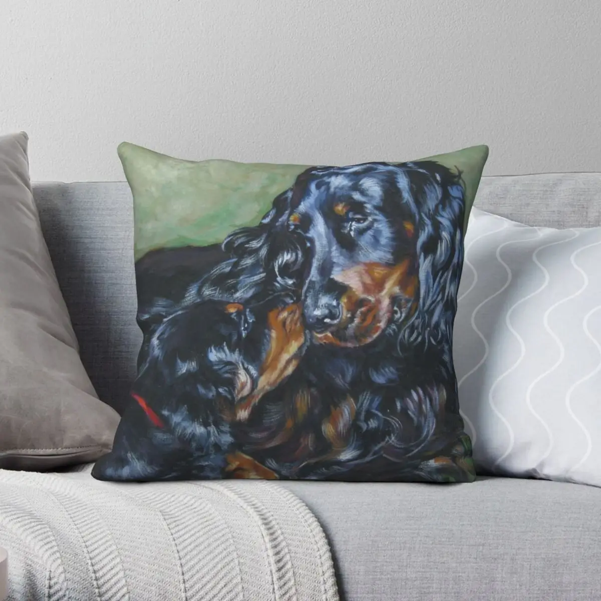 

Квадратная подушка Gordon Setter для изобразительного искусства, искусственная подушка из полиэстера, льняной бархатной ткани, креативная декоративная домашняя Подушка на молнии, искусственная подушка 45x45