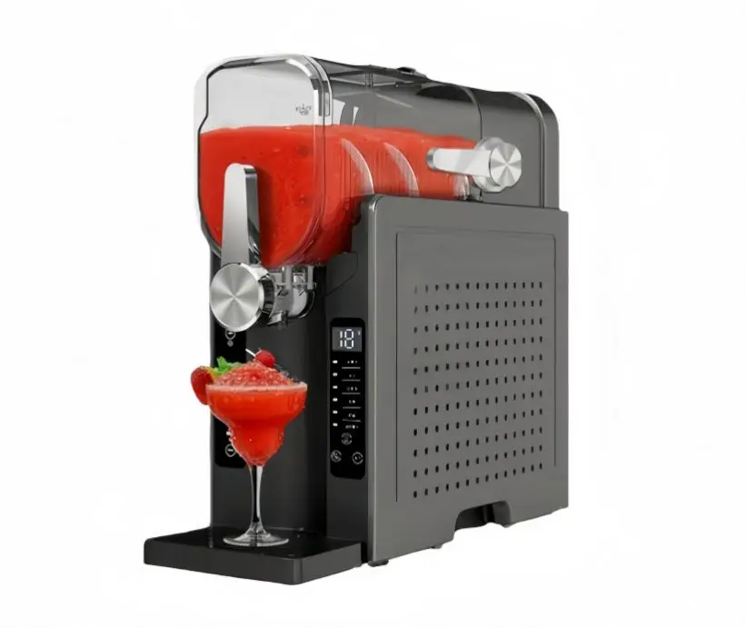 Electric desktop ice machine for making frozen beverages, ice cream, and efficient commercial smoothie making tools