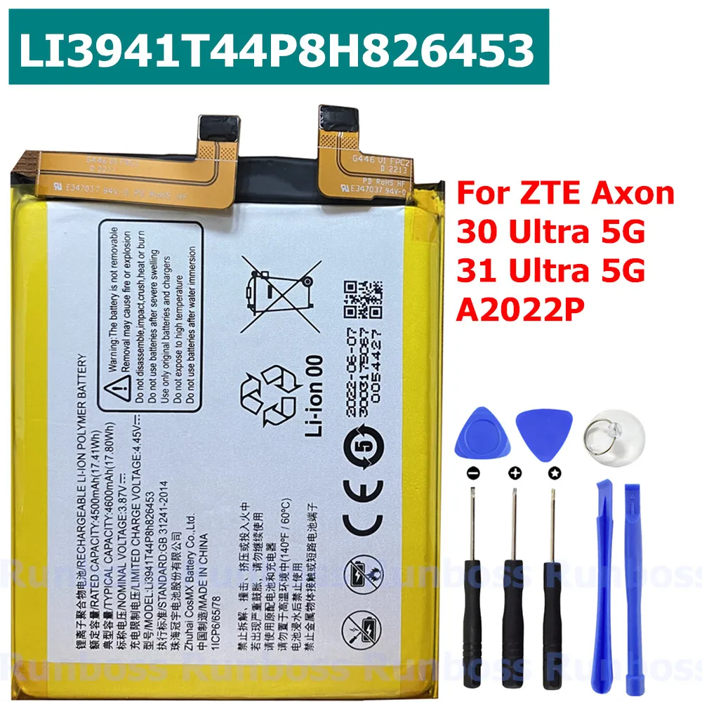 New Battery 4600mAh LI3941T44P8H826453 826453 Battery For ZTE Axon 30 Ultra 5G 31 Ultra A30Ultra A2022P +Free Tools