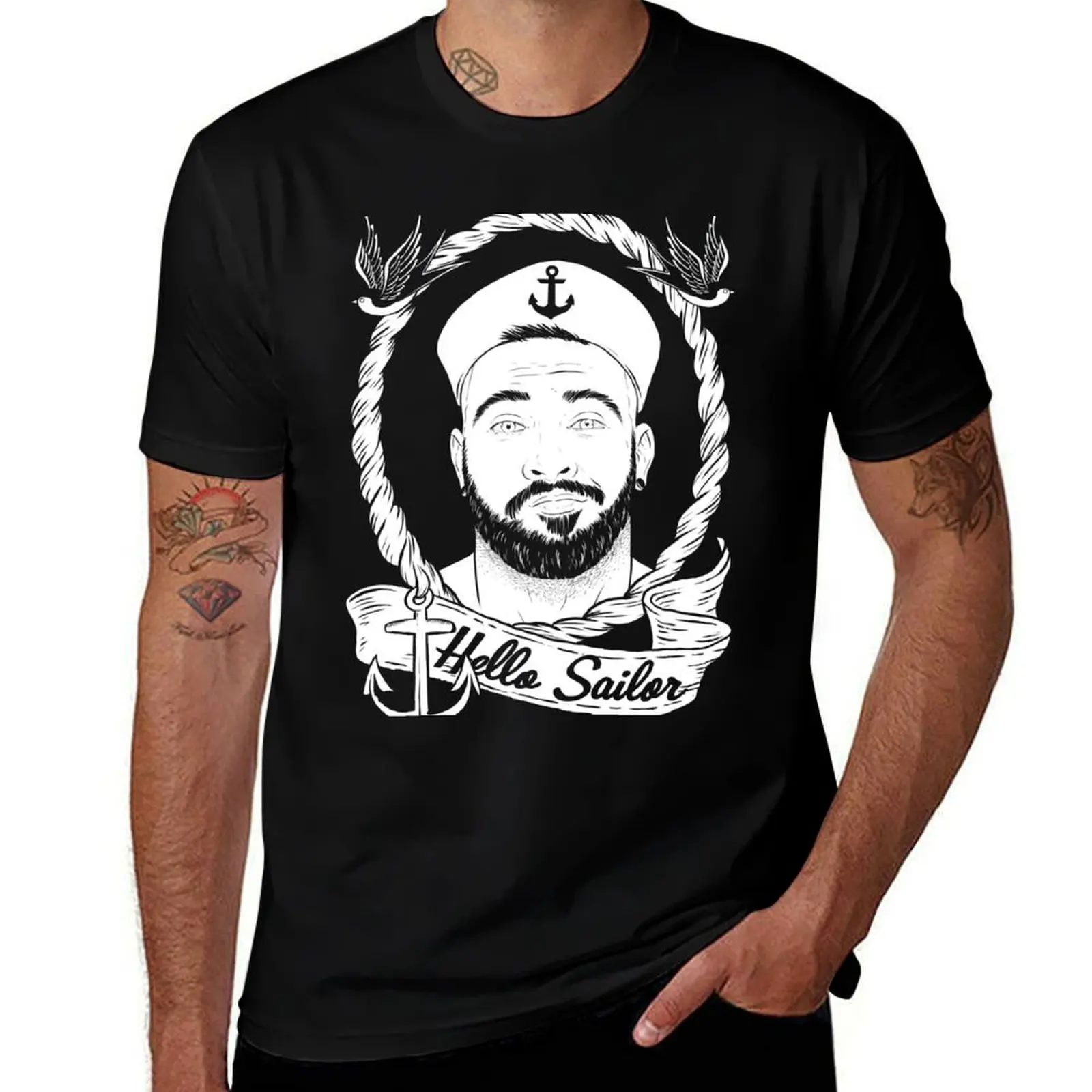 Hello Sailor Vintage - white lines T-Shirt Sun Protective Outdoor Tee Top T-Shirt
