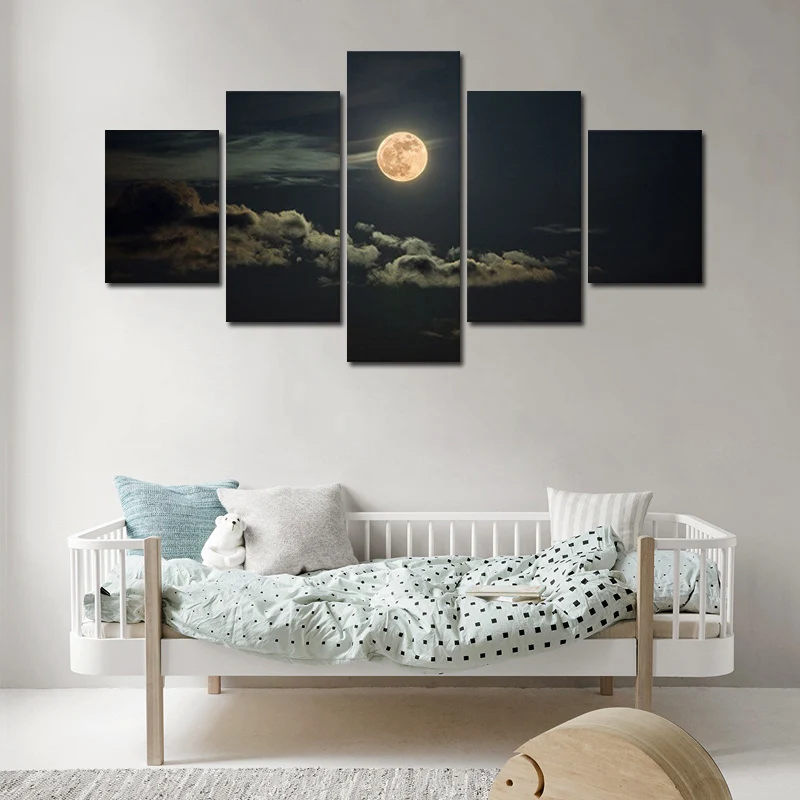 

Landscape Night Moonscape Poster Painting 5 Pieces Wall Art Canvas For Living Room Picture Print Bedroom Mural Home Decoration