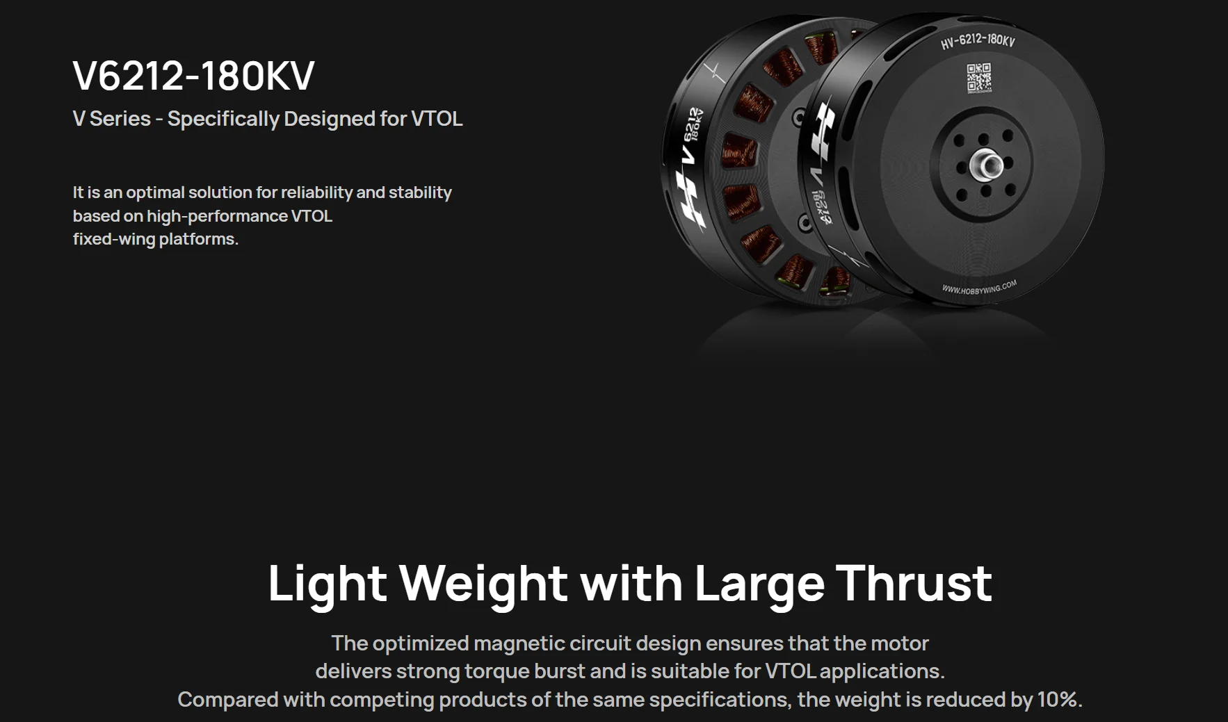 Hobbywing Original V6212 180KV 12S Takeoff weight of quadrotor 15~20kg Designed For High-performance VTOL Drone Motor