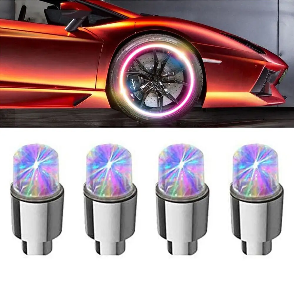 4Pcs Colorful Car Tire Valve Caps LED Car Motorcycle Cycling Wheel Lantern Spokes Hub Tyre Lamp Wheel Caps Auto Tyre Accessories