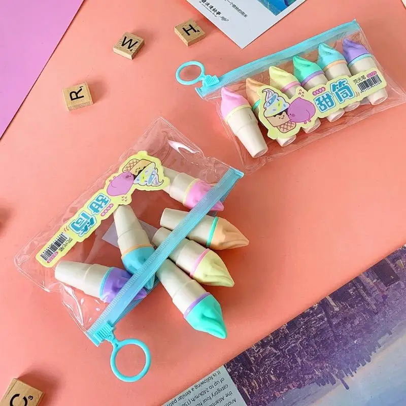 918C 6 uds. Mini rotulador fluorescente con forma helado