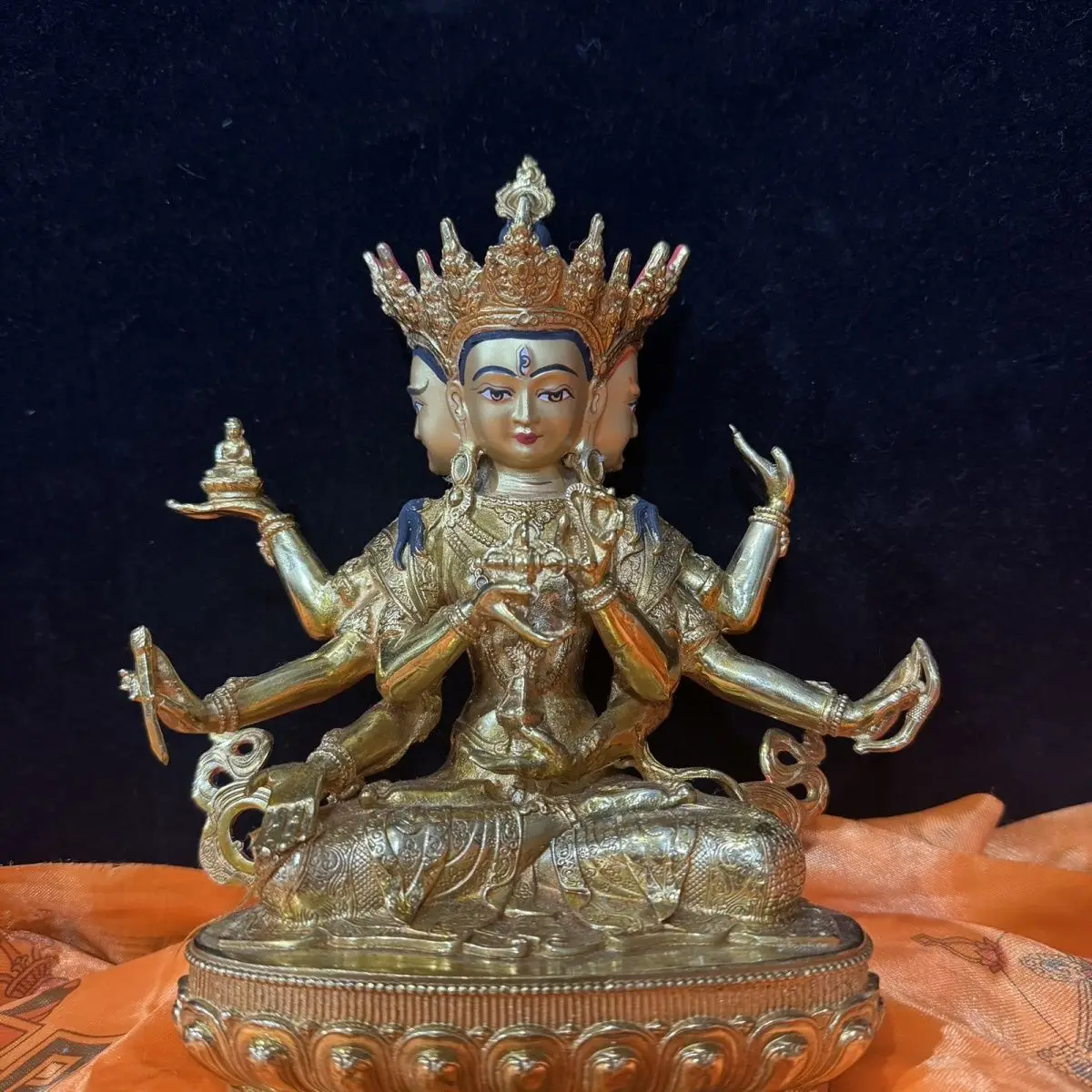 7-Inch Langama bronze statue ornament craftsmanship Tibetan tantra copper pure copper gilt Manjushri Tibetan home desktop