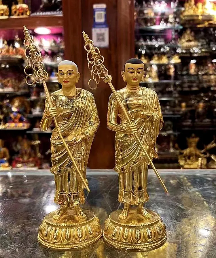 Sakyamuni disciple Buddha statue 7 inches 10 inches pure copper gilt Xizang home dedication Shariphumu Ganglian Buddha statue