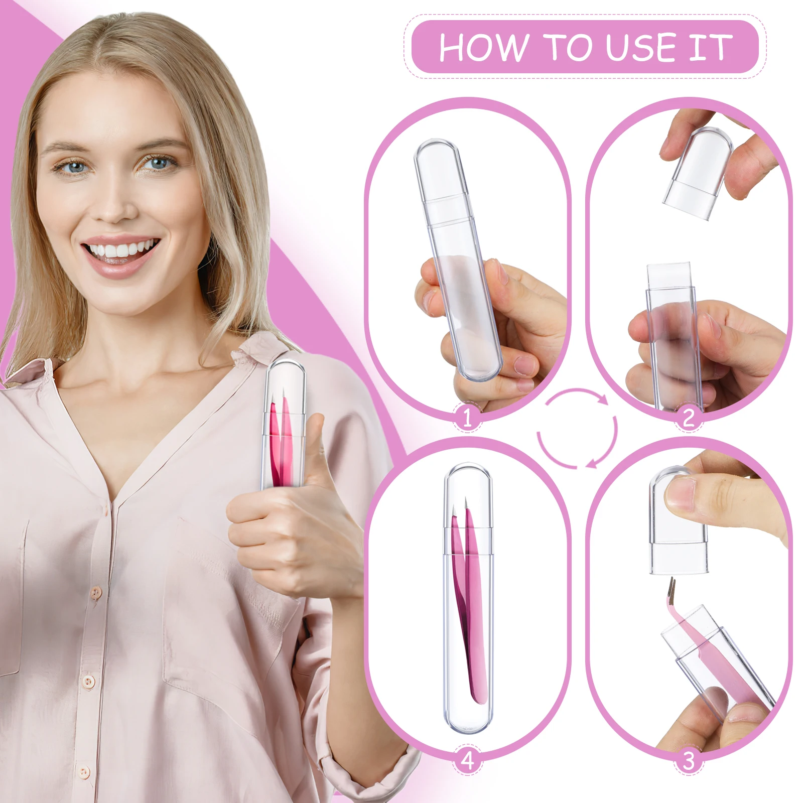 まつげエクステ用の透明なプラスチック製ピンセットケース キャップ付き楕円形収納チューブ 美容メイクツール用のポータブルオーガナイザー