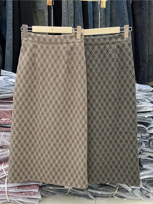 

Юбка А-силуэта с высокой талией больших размеров, женская, осенне-зимняя, в клетку, шерстяная, повседневная, прямая юбка для фигуры типа «груша»