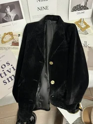 Kiesza lyte Fashion street style 2024 autumn winter black corduroy blazer for women coat down-filled lining warm jackets women