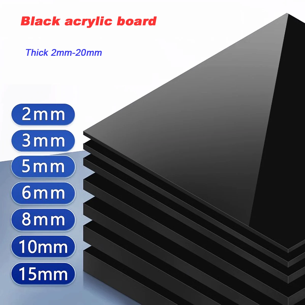 Black Perspex Acrylic Sheet Panel 2‑20mm Thick, Solid Plastic Plate for DIY Handmade Model Craft Projects