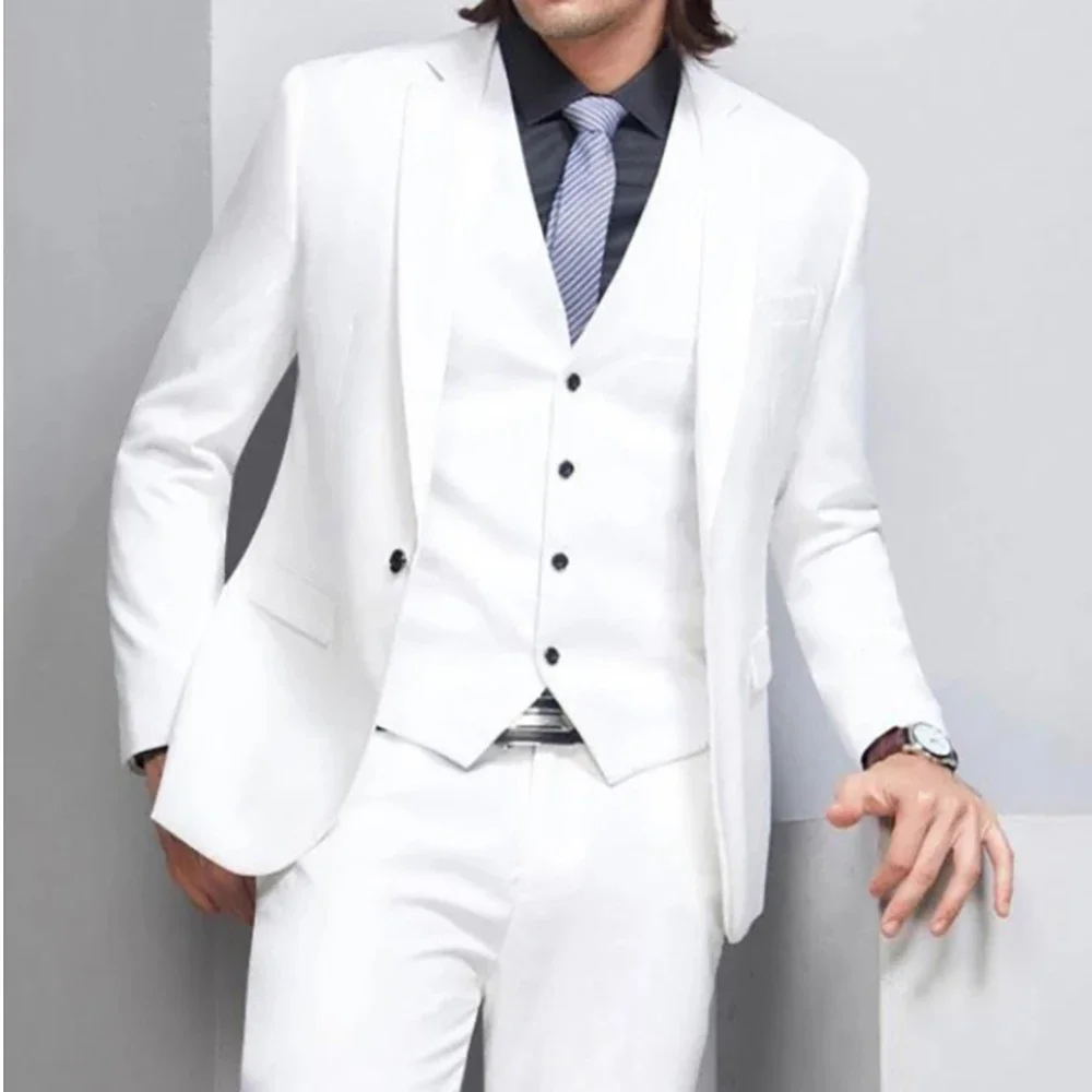 

Fashion White Peaked Collar Shawl Lapel Slim Fit Custom Made Handsome Wedding Suits Groom Tuxedos Formal Wears Party Dinner