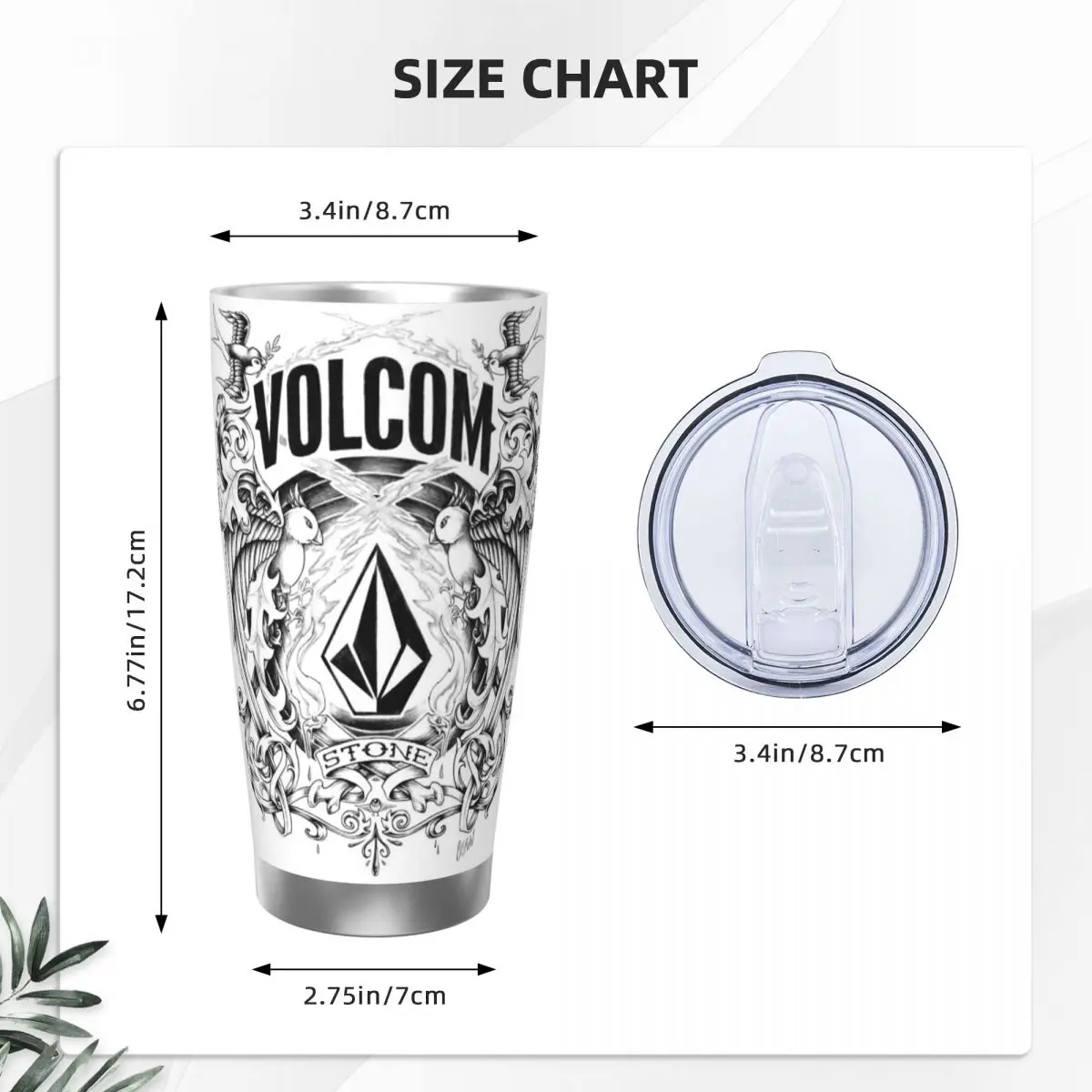 V-Volcom Logo بهلوان من الفولاذ المقاوم للصدأ كوب معزول بالفراغ شفاطات زجاجة باردة حرارية مع غطاء 20 أونصة