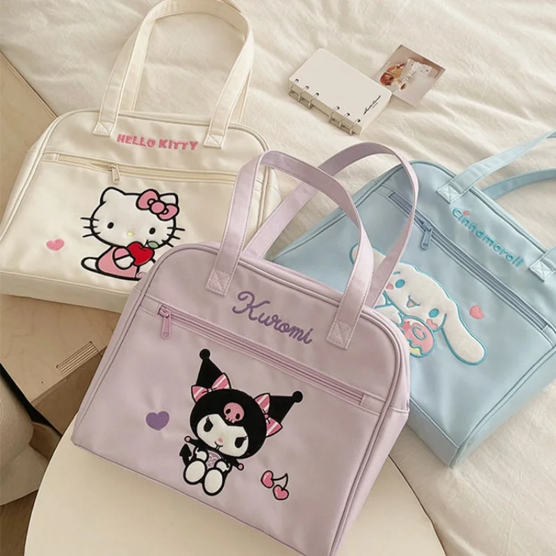 Sanrio Kawaii Anime My Melody Kuromi Cinnamoroll Cartoon Large Capacity Handbag Girls Outing Storage Bag Portable Hundred