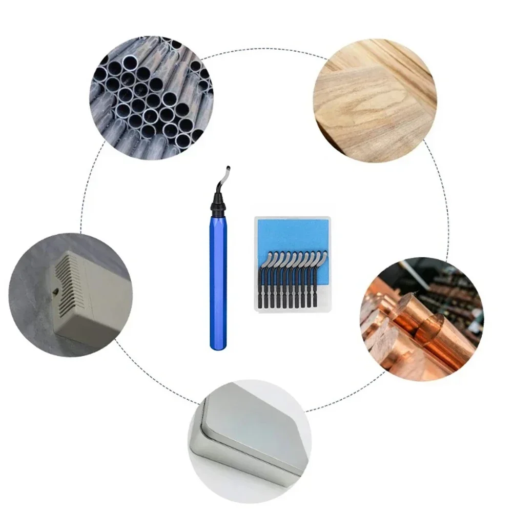 RB1000 مقبض لدغ المعادن أداة إزالة الأزيز مقبض مزيل أداة القطع مع 10 قطعة شفرة Deburr الدوارة DeburRed للنحاس لومينيوم