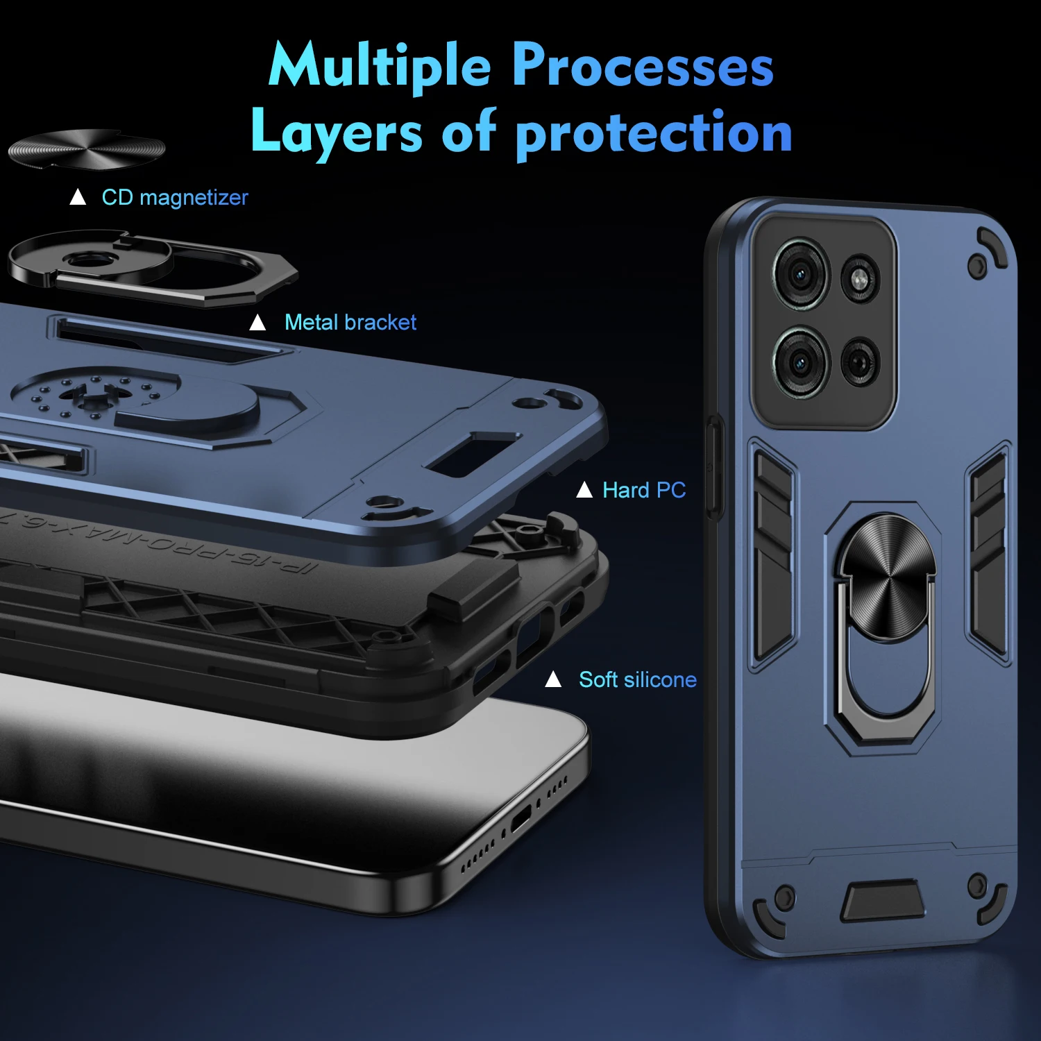 Case for Motorola Moto G75 5G Car Magnetic Ring Holder Silicone Protection Hard Armor Shockproof Phone Cover MotorolaG75 Shell