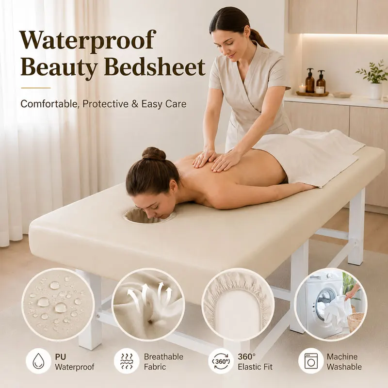 TPU Waterproof And Oil-proof Beauty Bed Cover Fitted Massage Bed Sheet With Hole, 360 Full-wrapped Beauty Bed Cover Reusable
