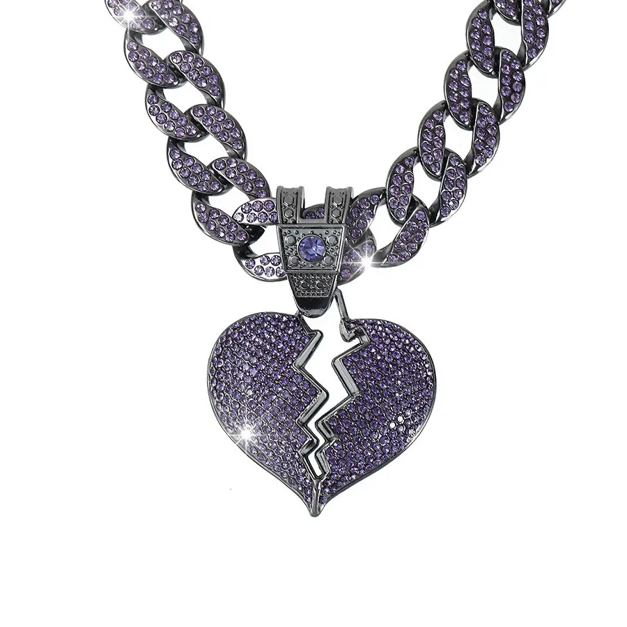 NL2041 heart Latest Design Hip Hop Jewelry Gold Plated Iced out Full Crystal Broken Heart Pendant