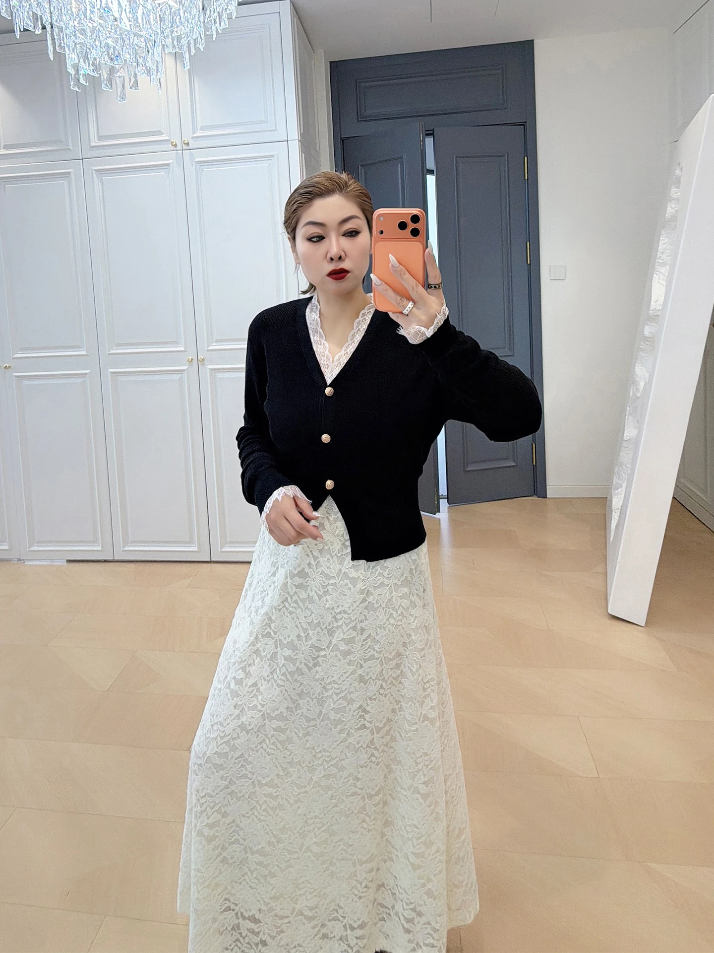 

Комплект для женщин больших размеров: кружевное платье с V-образным вырезом и кардиган, юбка макси с высокой талией, повседневный весенний модный комплект больших размеров