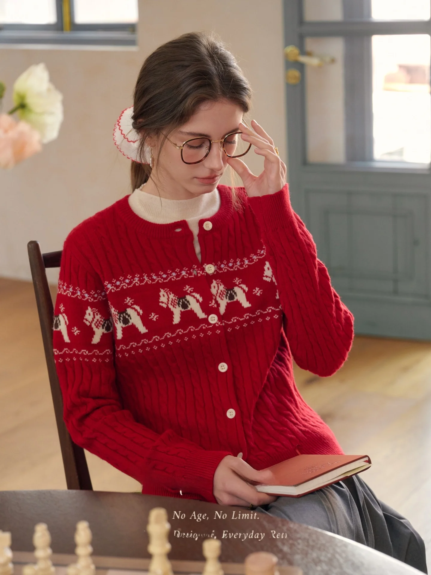 

SimpleRetro Retro Knitted Sweater Fair Isle Pattern Year Design Women's Spring Cardigan Warm Sun New Year's Faion