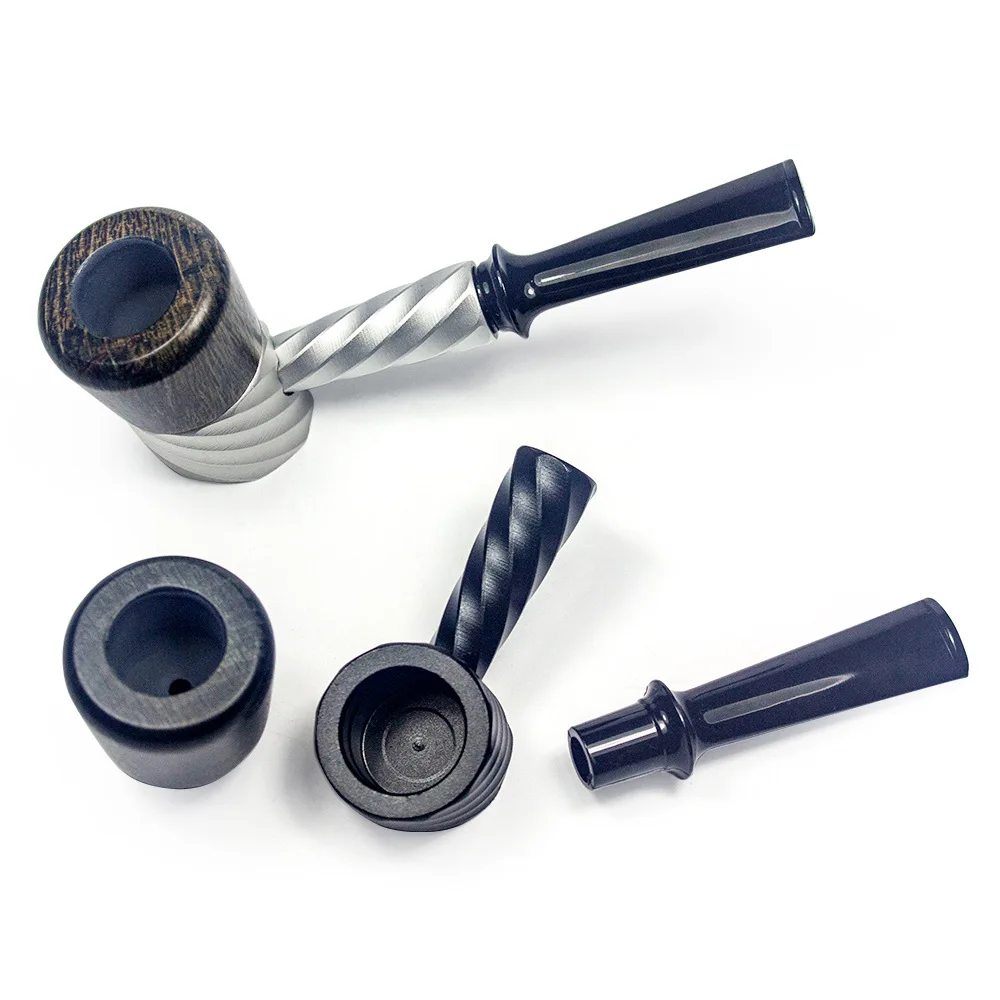 Aluminum alloy Wooden Tobacco Pipe Straight Type Handmade Retro Smoking Pipe 9mm Filter Pipe Gift