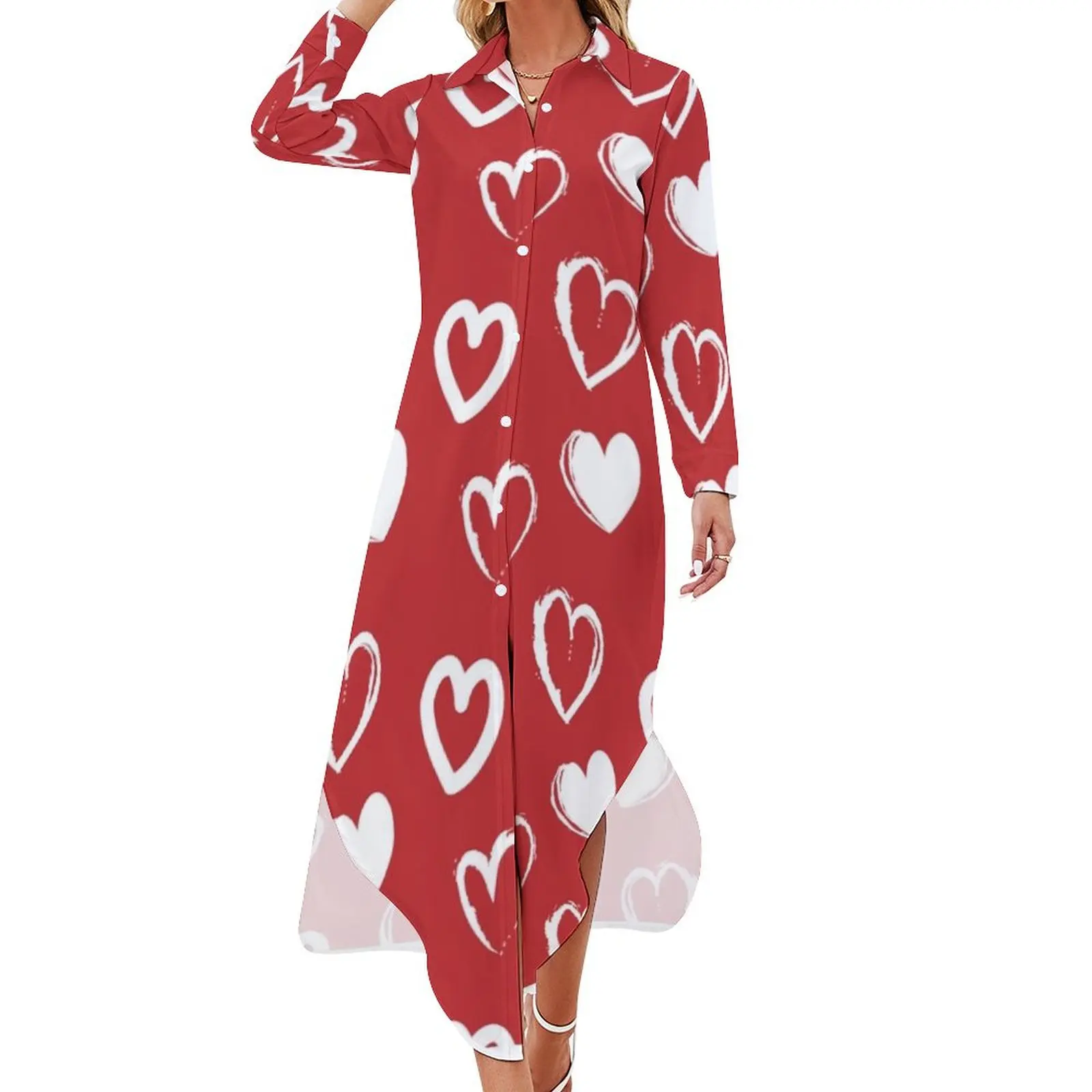 valentines day hearts Long Sleeved Shirt Dress women formal occasion dresses Women's summer long dress