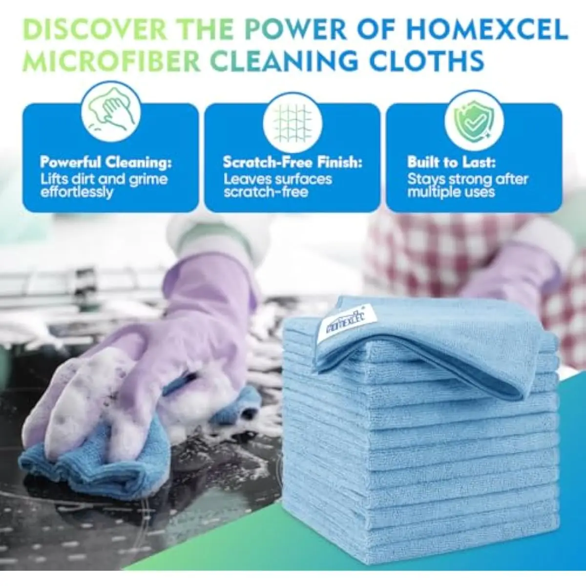 Blue Microfiber Cleaning Cloth 12 Pack, 12.5 x 12.5 inch Microfiber Towels for Cars, Ultra Absorbent Car Washing Cloth, Lint Fre