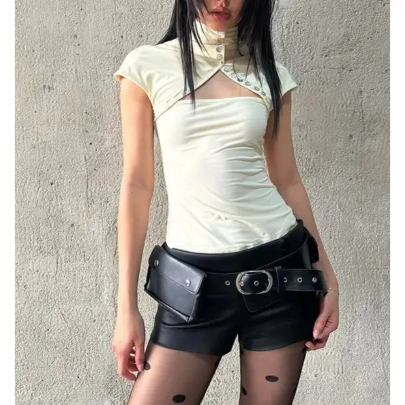 American fashion y2k millennium spice button design feeling restoring ancient ways new harajuku short-sleeved blouse in summer