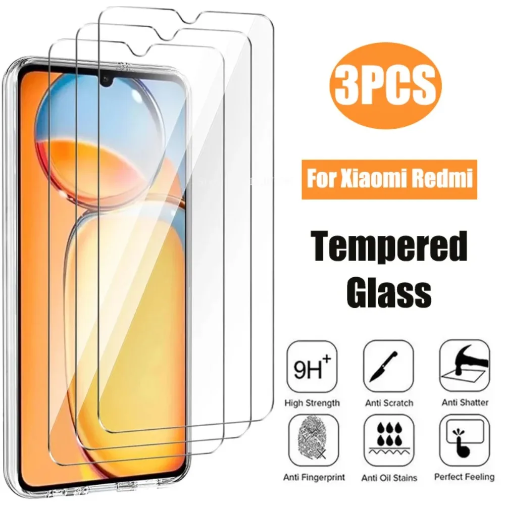 3Pcs Tempered Glass For Xiaomi Redmi 12 12C 13C 10C 10A Screen Protector For Redmi Note 13 12 11 10 Pro 5G 10S 11S 10T 8T Glass