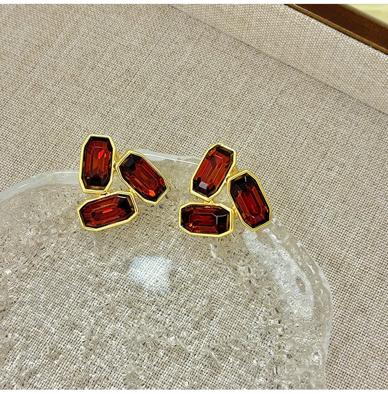 Jewelry Geometric Symmetry Triangle Grey Glass Earrings Female Ins Light Luxury Fashion  F323--ER1618-1