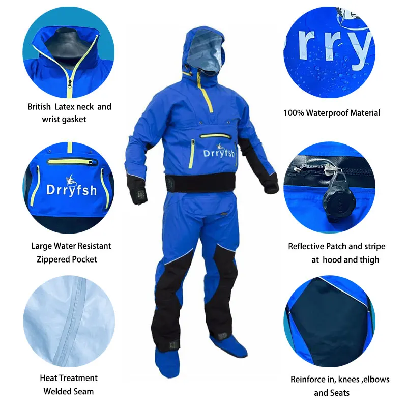 2 w 1 Dry Suit Top Jacket spodnie na szelkach Drysuit z kapturem dla mężczyzn kobiety Canyoning kajak wędkarstwo żeglarstwo kostiumy kąpielowe w