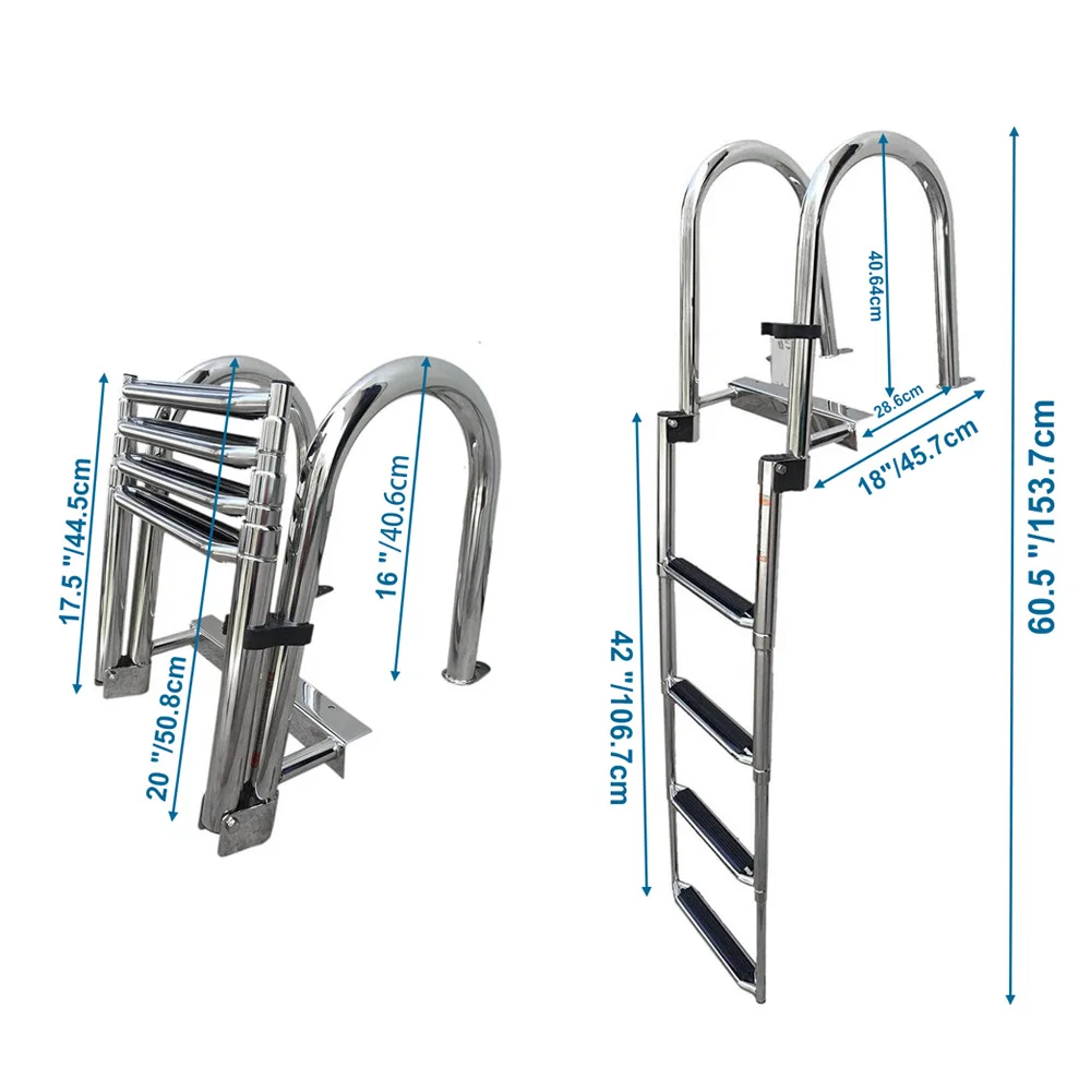 Telescopic Ladder Stainless Steel 316 Non-slip Four-section Swim Ladder For Yacht Swimming Pool