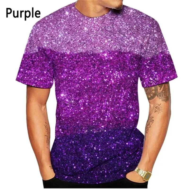 New Fashion 3d Printed Sequin Pattern T-shirt Men's And Women's Summer Casual Short Sleeve Glitter Color Tee Tops Men Streetwear