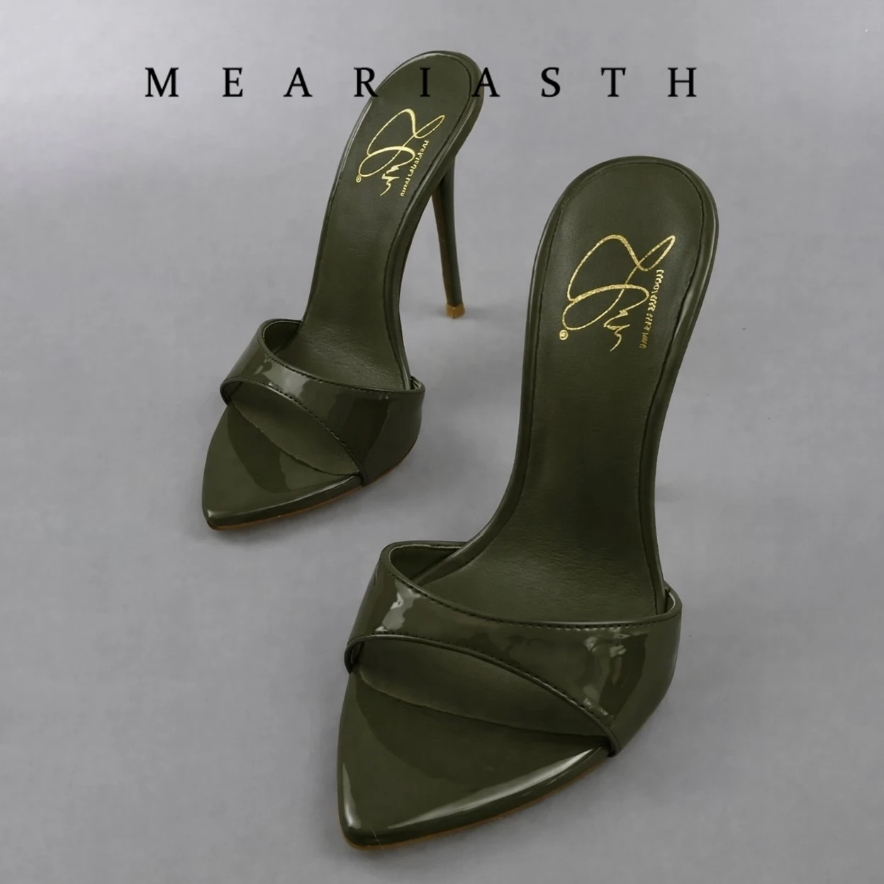 2026 Fashion Sexy patent leather Shallow Slim High Heels Women's Pointed Open Toe Outdoor Solid Color Sandals Slippers Mules