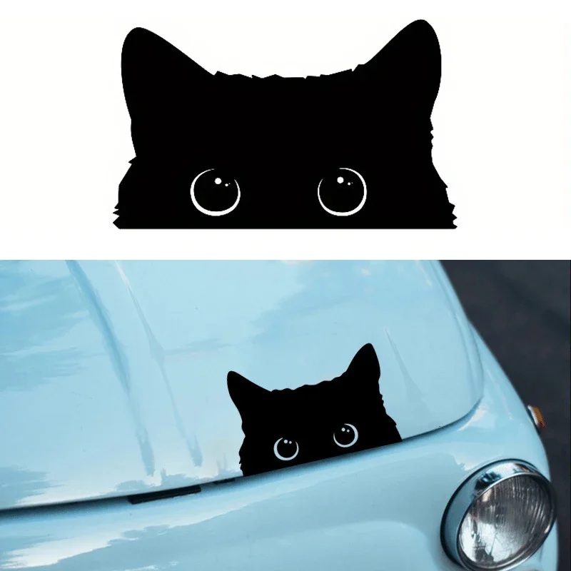 Vinyl Car Sticker Accessory - Waterproof Styling Cover for Car Decoration - Adorable Poor Cat Design with Big Eyes for Car