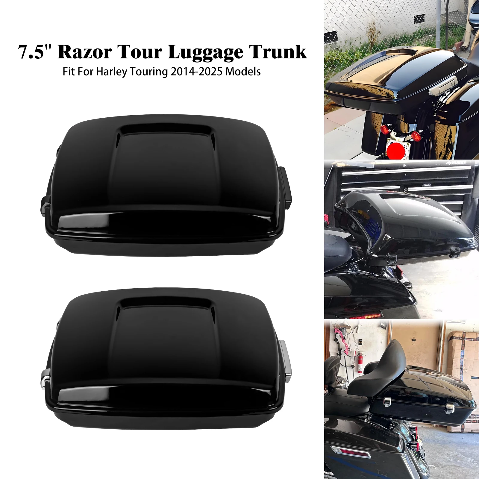 

Мотоциклетный кофр-багажник 7.5'' Razor Tour с защелками для Harley Touring Road King Street Electra Glide 2014-2025