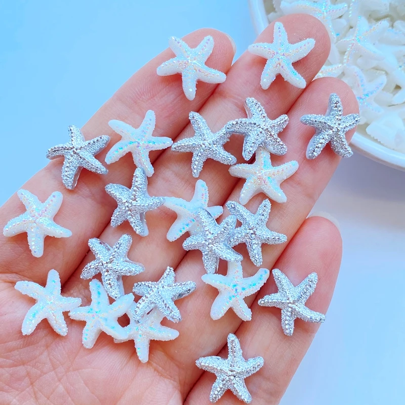 50Pcs New Cute Mini 12mm Starfish Resin Figurine Crafts Flatback Cabochon Ornament Jewelry Making Hairwear Accessories