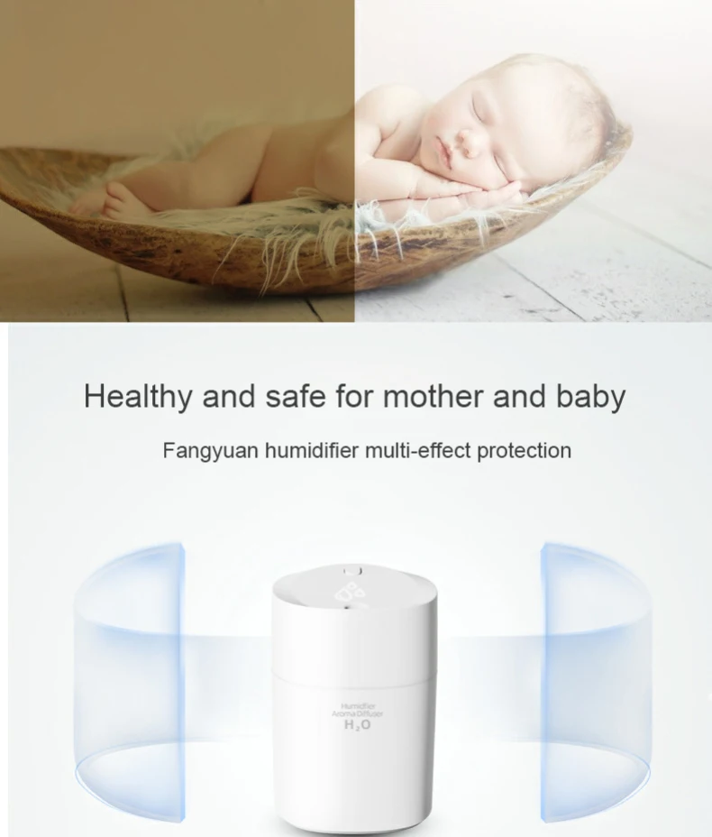 220ML USB Air Humidifier Mini Portable Essential Oil Diffuser Ultrasonic Cool Mist Maker Purifier with Night Light for Office