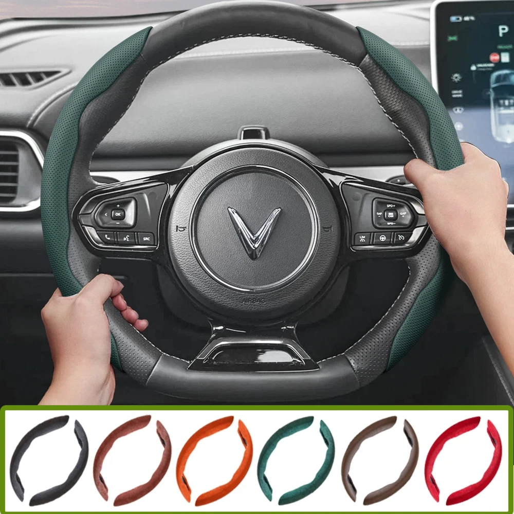 Suitable for Vinfast Breathable Leather Steering Wheel Cover with Segmented Quick-Release Design, Non-Slip and Durable,