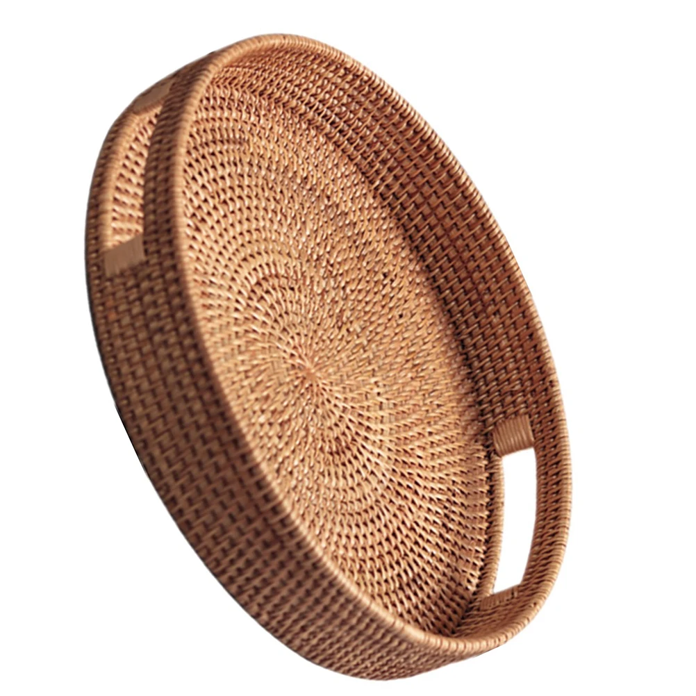 

Rattan Storage Basket Handwoven Tray Round Containers Vintage Reusable Eco Plate Smooth Vietnam Rattan