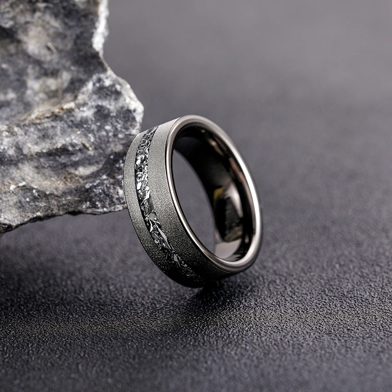 Somen Black 8mm Tungsten Carbide Ring Sanded with Zircon for Gift Men Ring Male Wedding Band